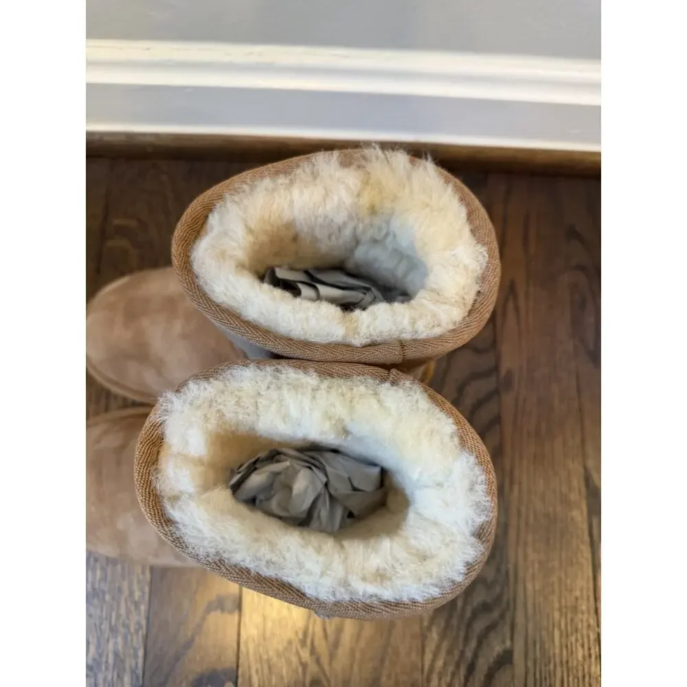 Ugg Classic Short Kids Boots Sz 1 Chestnut Brown Fur Lined